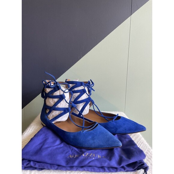 Aquazzura Blue Suede Belgravia Flats Sz 37. - Picture 6 of 7